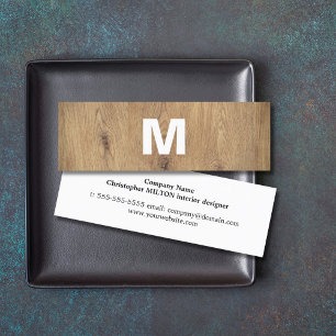 Moderner Innenarchitekt aus Holz mit feinem Monogr Mini Visitenkarte