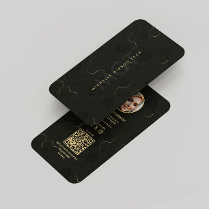 Moderner IT-Techniker Hexagon Black Gold Monogram Visitenkarte