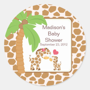 Moderner Jungle Giraffe Safari Babyduschenaufklebe Runder Aufkleber