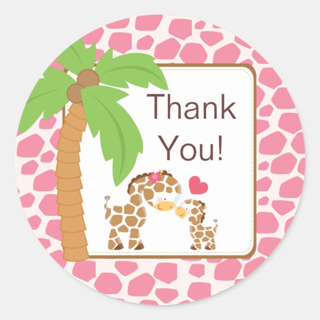 Moderner Jungle Giraffe Safari Babyduschenaufklebe Runder Aufkleber (Vorderseite)