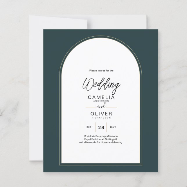 Moderner JUNIPER Green Gold Wedding INVITE QR Code (Vorderseite)