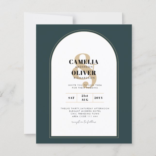 Moderner JUNIPER Green Gold Wedding INVITE QR Code (Vorderseite)