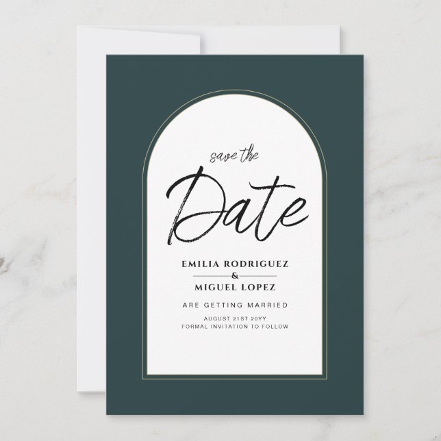 Moderner JUNIPER Green Gold Wedding INVITE QR Code Einladung (Vorderseite)