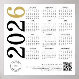 Moderner Kalender 2026 Firmenlogo QR-Code Poster