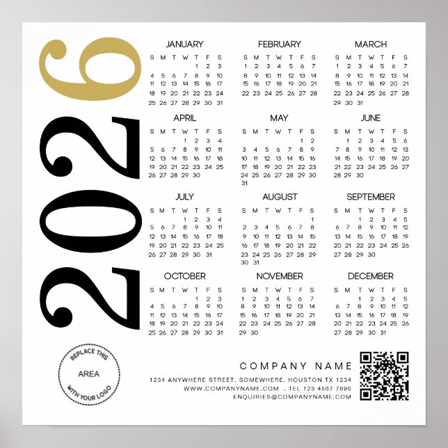 Moderner Kalender 2026 Firmenlogo QR-Code Poster (Vorne)