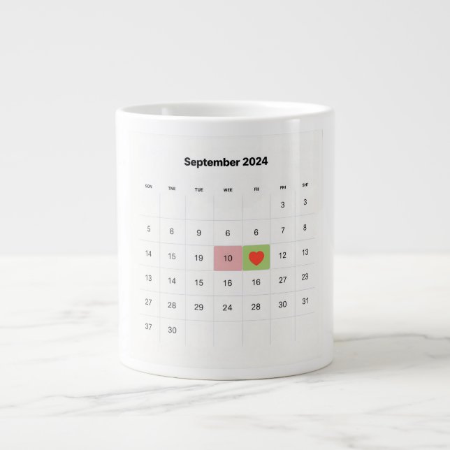 Moderner Kalender: Personalisierter Datumsmarker m Jumbo-Tasse (Vorderseite)