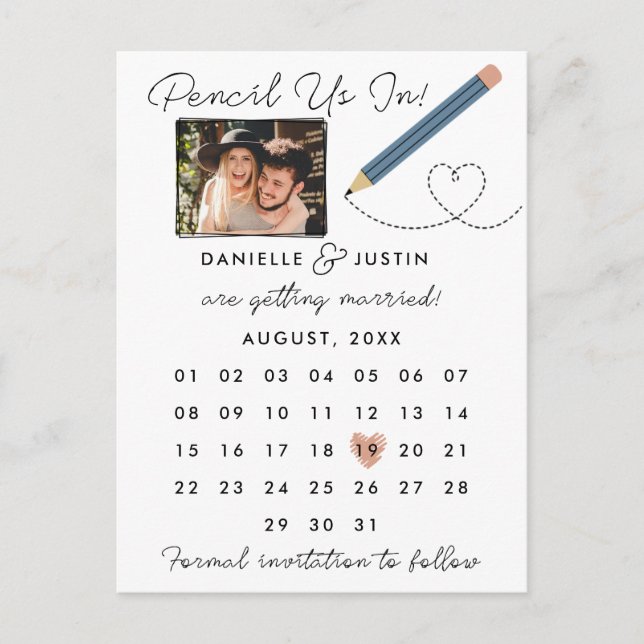 Moderner Kalender Save the Date Ankündigungspostkarte (Vorderseite)