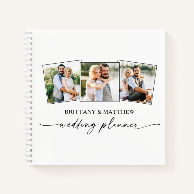 Moderner Kalligrafie-Foto-Hochzeitsplaner 3 Notizbuch (Vorderseite)