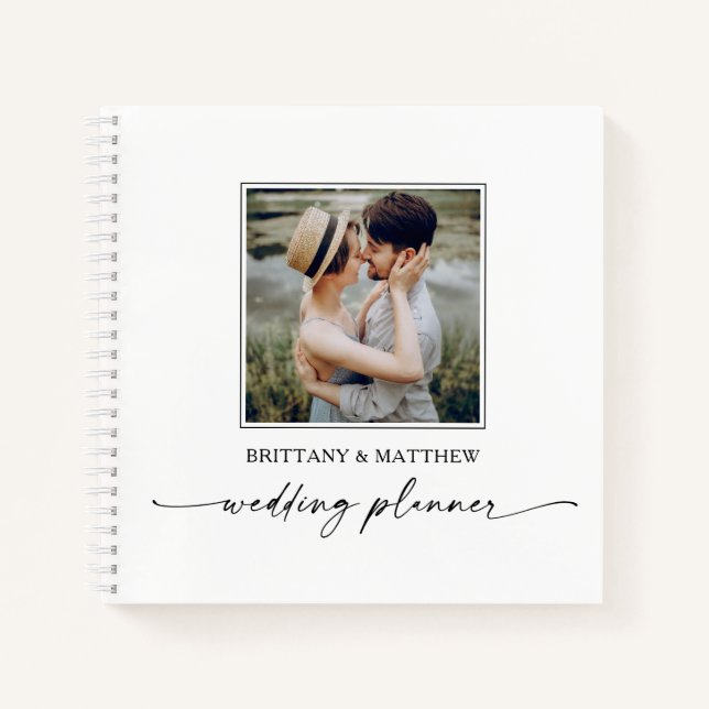 Moderner Kalligrafie-Foto-Hochzeitsplaner Notizbuch (Vorderseite)