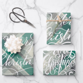 Moderner Karierter Gingham Frohe Weihnachtsfeierta Geschenkpapier Set