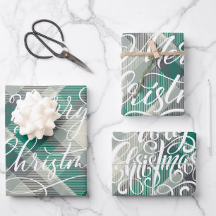 Moderner Karierter Gingham Frohe Weihnachtsfeierta Geschenkpapier Set