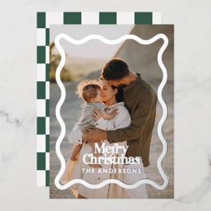 Moderner Karo Grün Foto Weihnachten Folieneinladung