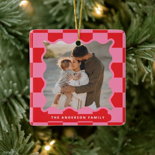 Moderner Karo mit glattem Rand - minimales Foto We Keramikornament (Baum)