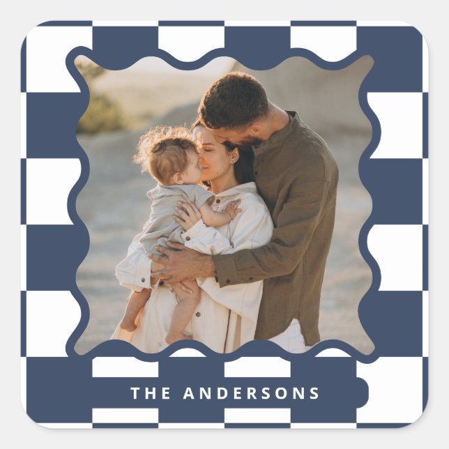 Moderner Karo mit glattem Rand - minimales Foto We Quadratischer Aufkleber (Vorderseite)