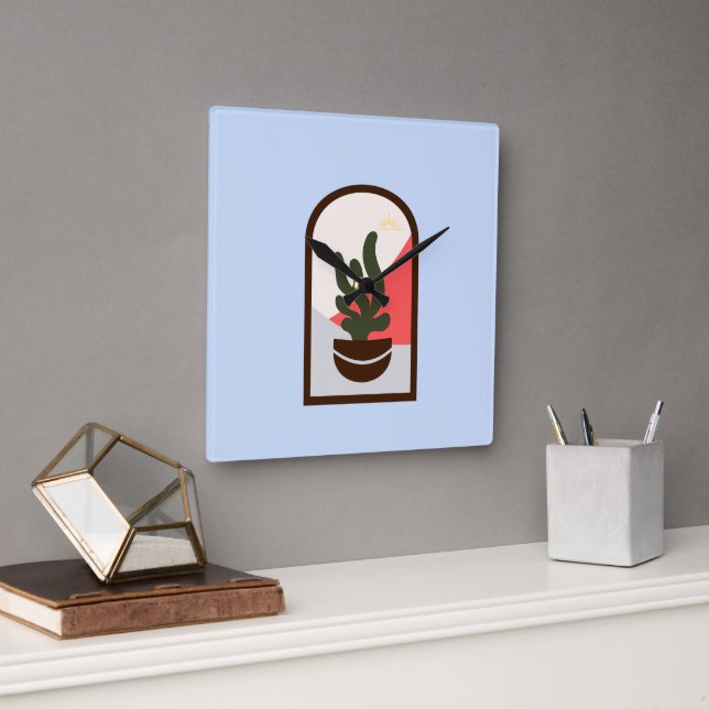 Moderner Klassiker Boho Quadratische Wanduhr (Büro)