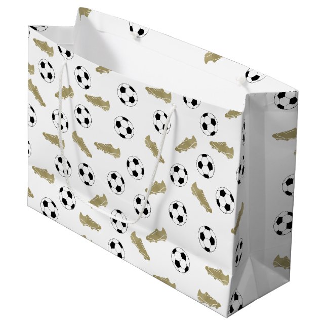 Moderner klassischer Fußball reinigt Ball Football Große Geschenktüte (Vorderseite Schrägansicht)