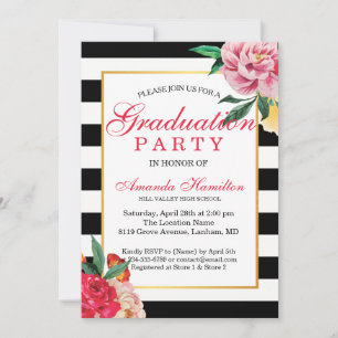 Moderner klassischer gestreifter, blumengestreifte einladung