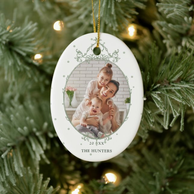 Moderner klassischer Rahmen 2 Foto Weihnachtsfeier Keramik Ornament (Baum)