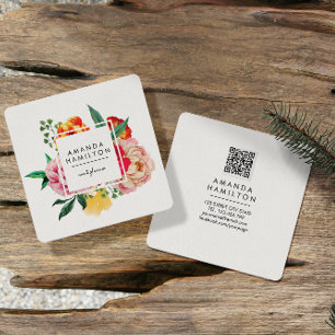 Moderner klassischer Wasserfarbenpeony QR CODE Quadratische Visitenkarte