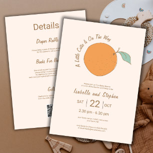 Moderner Kleiner Süßer Orange QR Code Babyparty Einladung