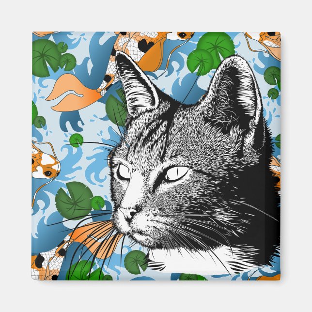 Moderner Koi-Teich und Katze Magnet (Vorne)
