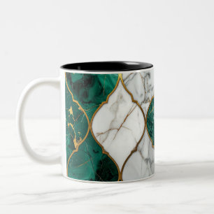 Moderner königlicher Smaragdgrüner Mosaik & Gold M Zweifarbige Tasse