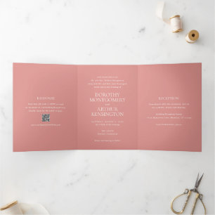 Moderner Korallenrosa QR-Code Elegante Hochzeit Dreifach Gefaltete Einladung