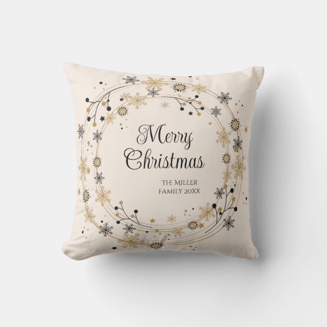 Moderner Kranz mit Script Frohe Weihnachten Kissen (Vorderseite)