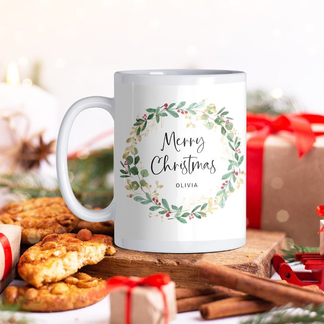 Moderner Kranz und Skript | Frohe Weihnachten Kaffeetasse (Von Creator hochgeladen)