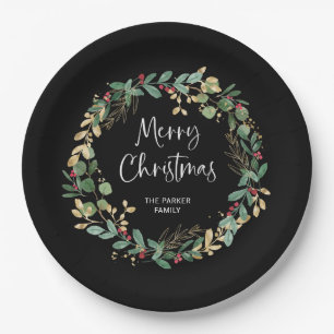 Moderner Kranz und Skript   Frohe Weihnachten Pappteller