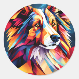 Moderner Kubist Collie Dog Runder Aufkleber