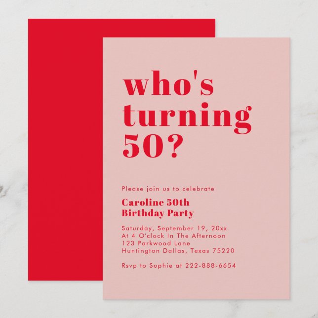 Moderner Kühne, der 50 Jahre alt wird | Rosen Red  Einladung (Vorne/Hinten)