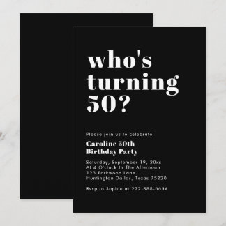 Moderner Kühne, der 50 Schwarz-weißen Geburtstag m Einladung