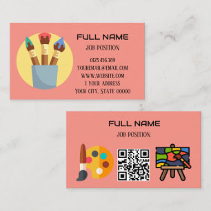 Moderner Künstler-QR-Code Korallenrosa Pinsel Visitenkarte