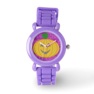 Moderner Kürbis auf Lila geometrisch Armbanduhr