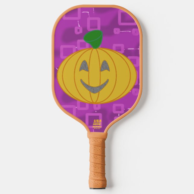 Moderner Kürbis auf Lila geometrisch Pickleball Schläger (Vorderseite)