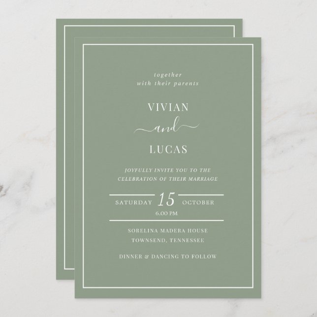 Moderner länglicher QR-Code Minimal Hochzeit Einladung (Vorne/Hinten)