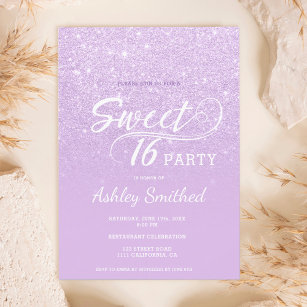 Moderner Lavendel Glitzer ombre lila Sweet 16 Einladung