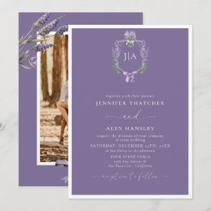 Moderner Lavendel Monogramm-Foto-Hochzeit Einladung