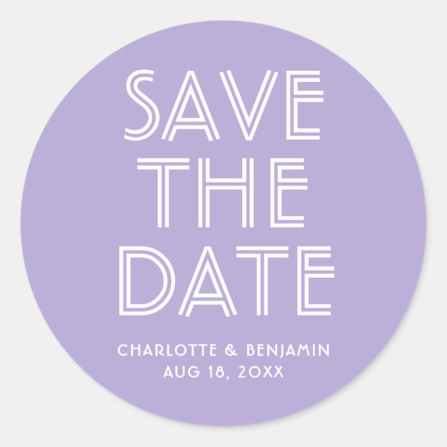 Moderner Lavendel Save the Date Aufkleber (Vorderseite)