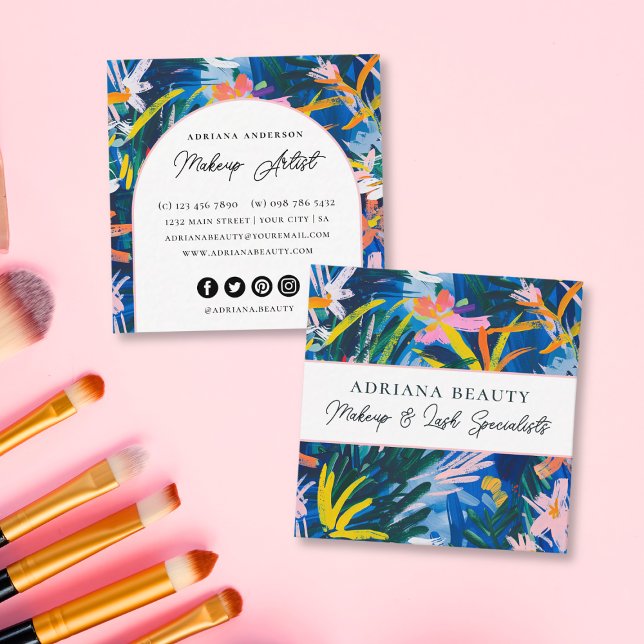 Moderner, lebendiger Abstrakter Blumenspezialist Quadratische Visitenkarte (Von Creator hochgeladen)