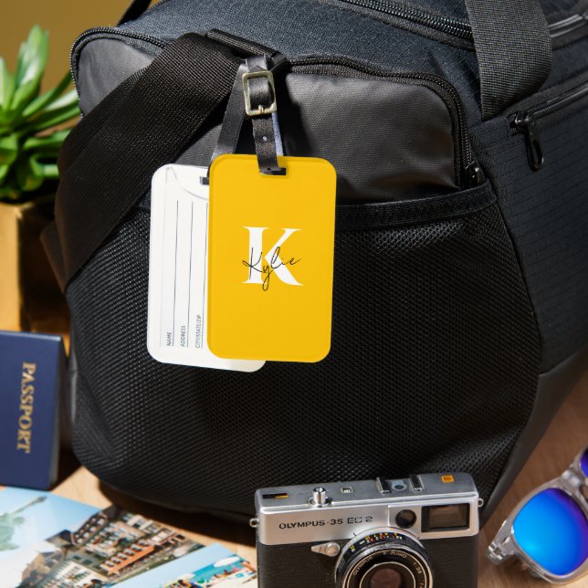 Moderner, lebendiger Personalisierter Monogramm-Na Gepäckanhänger (Vorderseite & Rückseite)