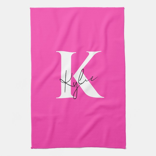 Moderner, lebendiger Personalisierter Monogramm-Na Geschirrtuch (Vertikal)