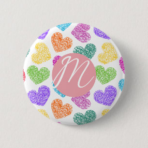 Moderner, lebendiger Regenbogen Doodle Hearts Mit  Button
