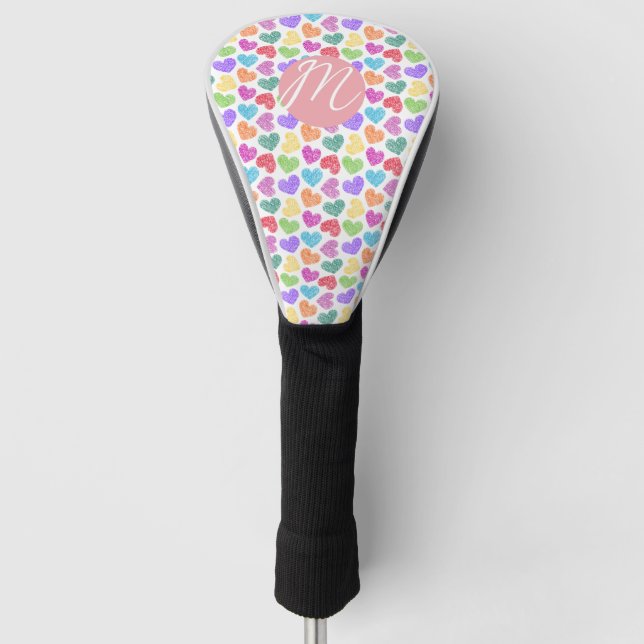 Moderner, lebendiger Regenbogen Doodle Hearts Mit  Golf Headcover (Vorderseite)
