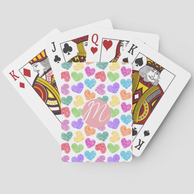 Moderner, lebendiger Regenbogen Doodle Hearts Mit  Spielkarten (Rückseite)