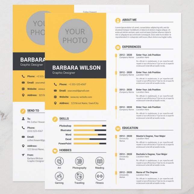 Moderner Lebenslauf, Wiederaufnahme + Buchstabe (M (Vorne/Hinten)