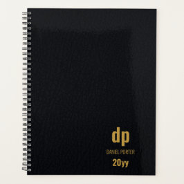 Moderner Leder-Look Schwarz und Gold Mit Monogramm Planer