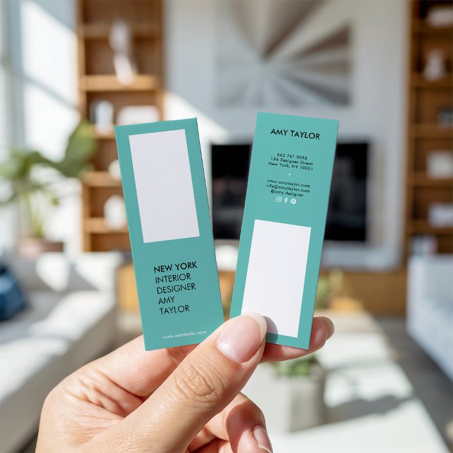 Moderner, leicht aquamariner minimalistischer Desi Mini Visitenkarte (Modern simple light teal elegant minimal designer)