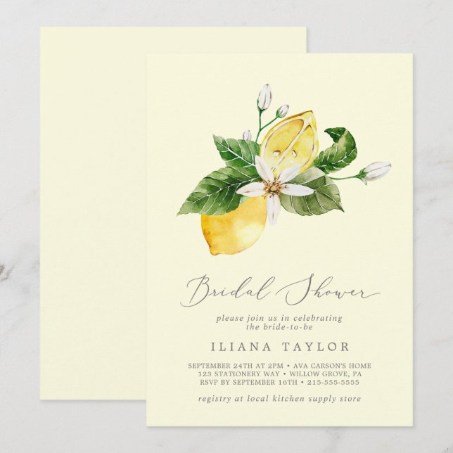 Moderner Lemon Garden | Gelbes Brautparty Einladung (Vorne/Hinten)